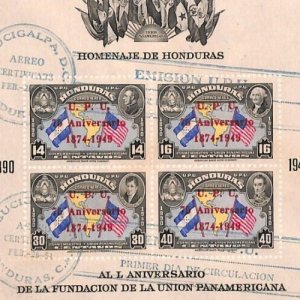 HONDURAS 1951 FDC *UPU* (1949) MINIATURE SHEET First Day Cover {samwells}YV116