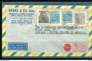 Brazil 1949 Cover to USA  Pair Single 11461