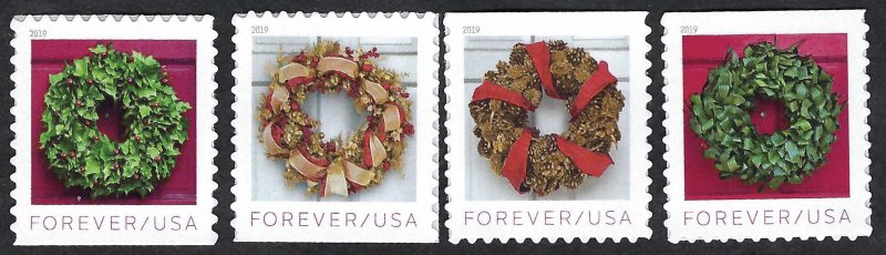 United States #5424-27 Forever (55¢) Holiday Wreaths. Four booklet singles. MNH