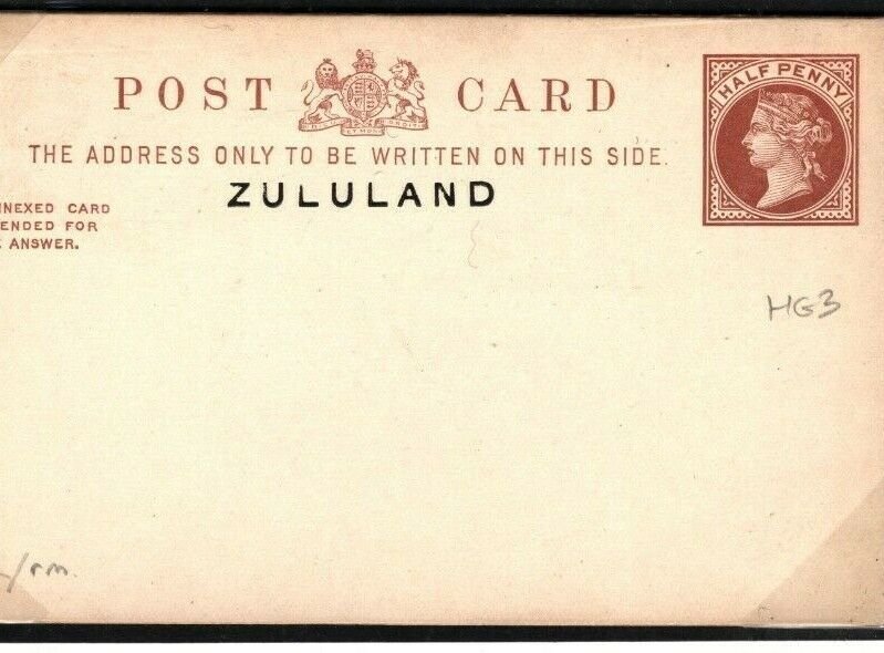 South Africa ZULULAND Overprint GB QV Stationery Reply Card{samwells-covers}O218