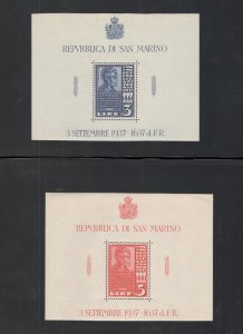 SAN MARINO SCOTT# 186-187 SOUV SHEET, MNH OG COMPLETE SET