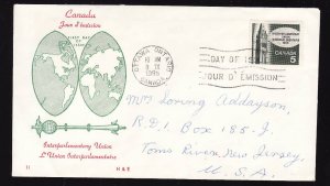 Canada-Sc#441-Stamp on FDC by H & E -Interparlementary Union-Maps-1965-