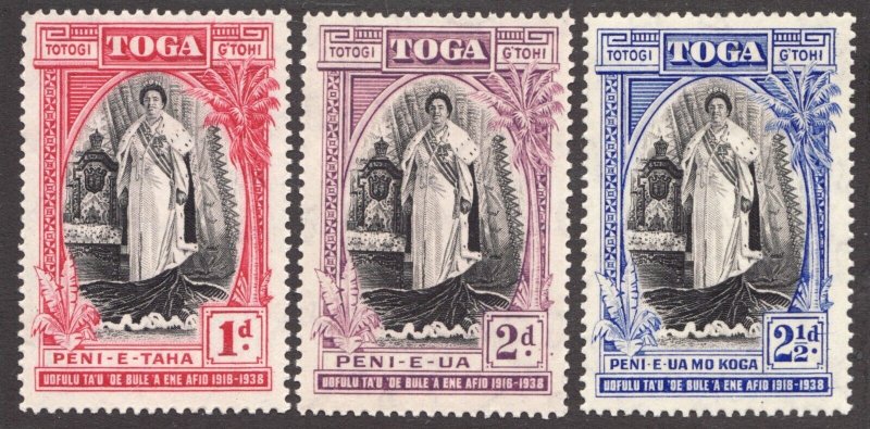 1938 Tonga / Toga Sc# 70-72 - 20th Anniv. of Reign of Queen Salote - MNH Cv$32