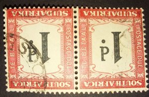 South Africa 1948, 1d black/carmine block of 2x block inverted watermark SG D35