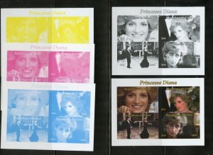 CHAD PRINCESS DIANA IMPERF SHEET IN PROGRESSIVE COLOR SET MINT NH