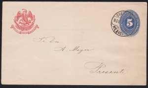 MEXICO 1891 5c envelope - locally used in Sucursal.........................a4586