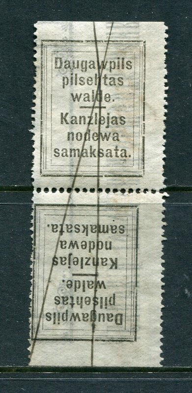 x279 - LATVIA Daugavpils 1920s MUNICIPAL Revenue Stamp Tete-Beche PAIR