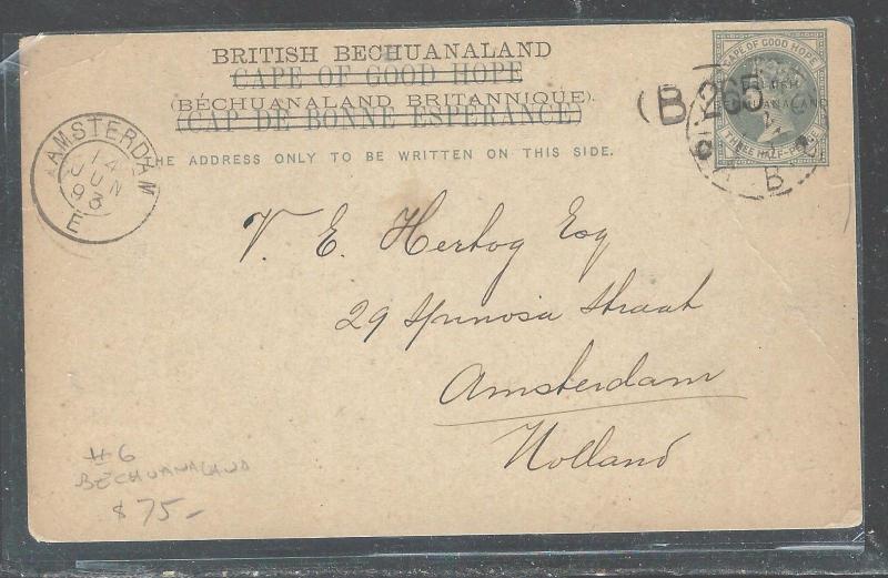 BECHUANALAND  (PP2708B) OVPT ON CAPE OF GOOD HOPE QV PSC SENT TO HOLLAND NO MSG