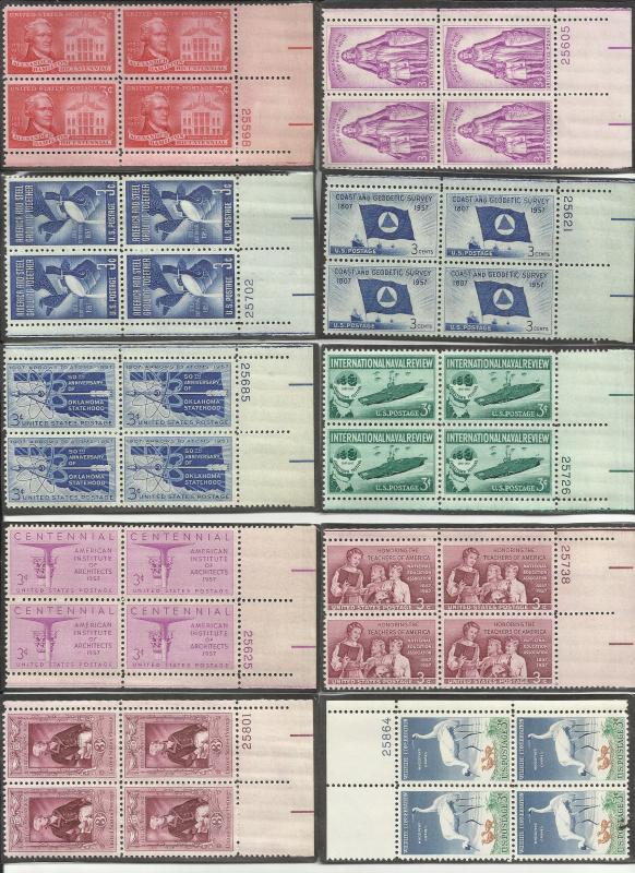 1066-1074, 1076-1093, 1097-8  30 3c Pl# Blocks MNH VF Centering In Mounts