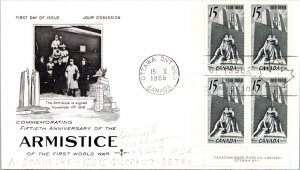 Canada 1968 FDC 5th Anniversary Armistice - Ottawa, Ont - Block Of 4 - F76714