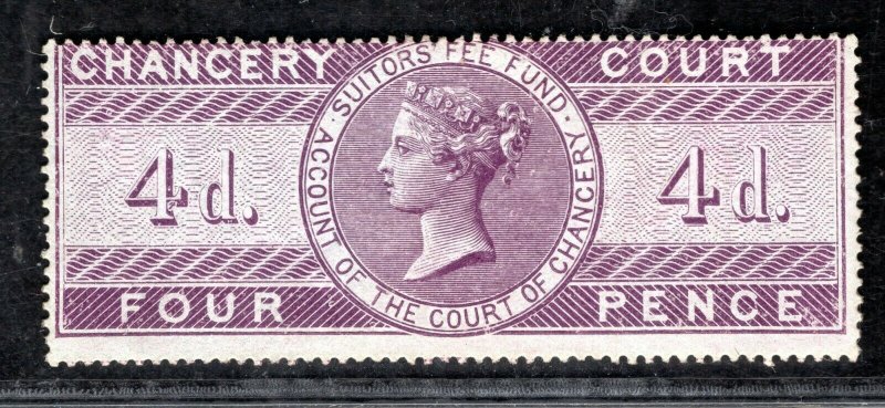 GB QV Revenue Stamp 4d Lilac CHANCERY COURT p16 (1856) Mint LMM GWHITE65