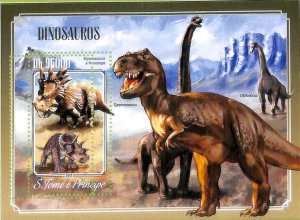 A8585- S.TOME -ERROR MISPERF  Stamp Sheet - 2014 PREHISTORICS, Dinosaurs