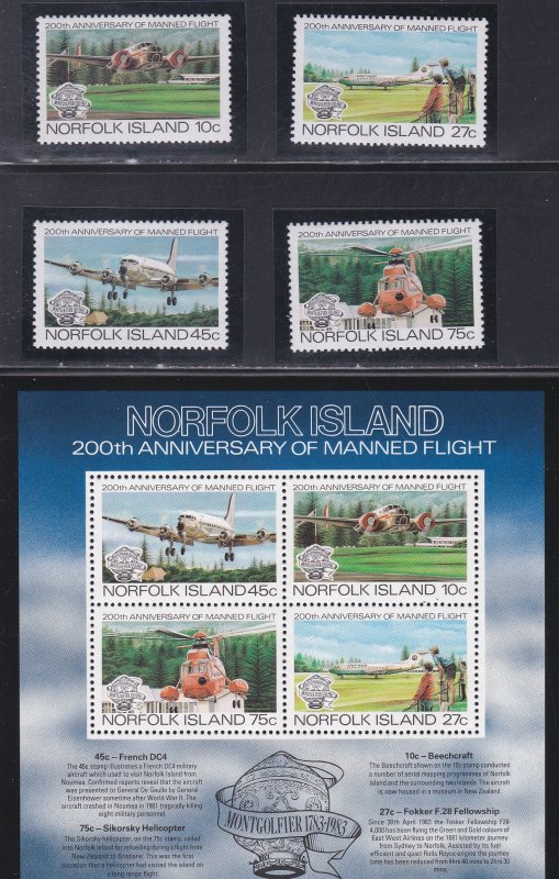 Norfolk Island # 310-313 & 313a, Manned Flight 200th Anniversary, NH, 1/2 Cat.