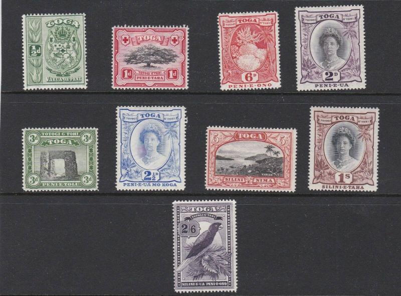 TONGA  1942 - 49  S G 74 - 82  SET OF 9  MH  CAT £65