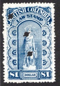 van Dam BCL15 British Columbia Law Stamp - $1 - Third Series, p.12, VF - 1893-19