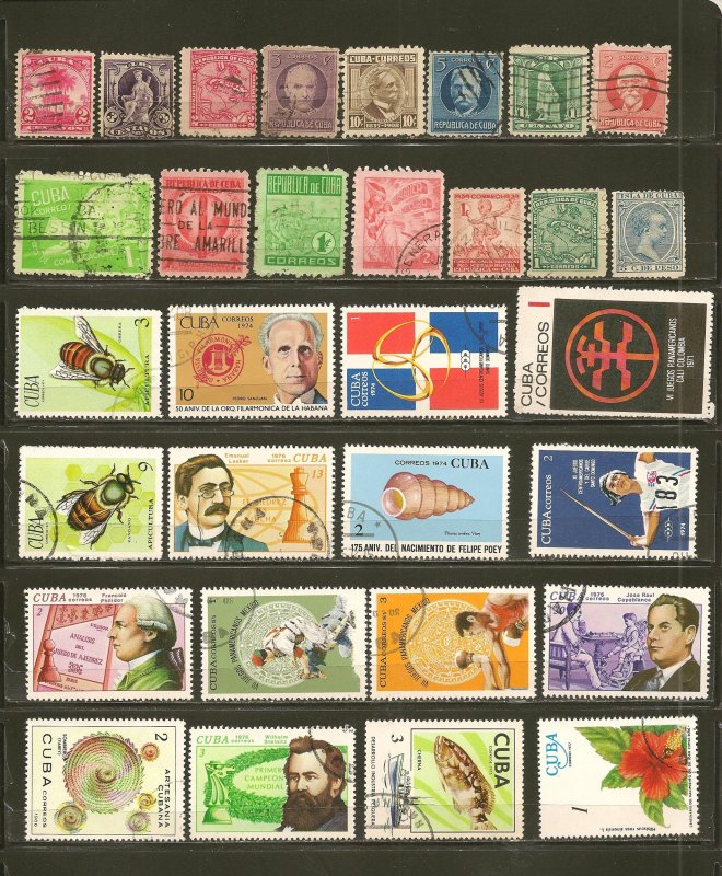 Cuba Collection of 31 Different Old Used/CTO Off Paper Stamps