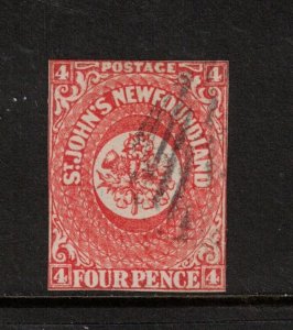 Newfoundland #4 Used Fine Scarlet Vermillion Shade Signed Bloch **With Cert.**