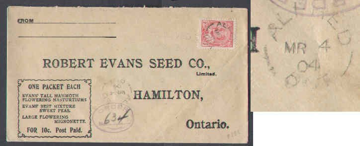 Canada-cover  #7659 -  1c Edward on p/c-cover-Prescott Cnty-Alfred,Ont