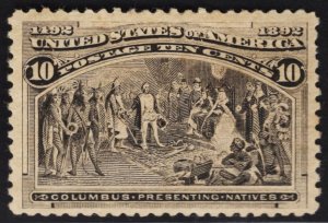 US #237 10c Black Brown Columbus Presenting Natives MINT HINGED SCV $90.00