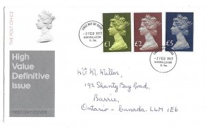 Great Britain Machin High Values of 1977 First Day Cover with GPO Insert