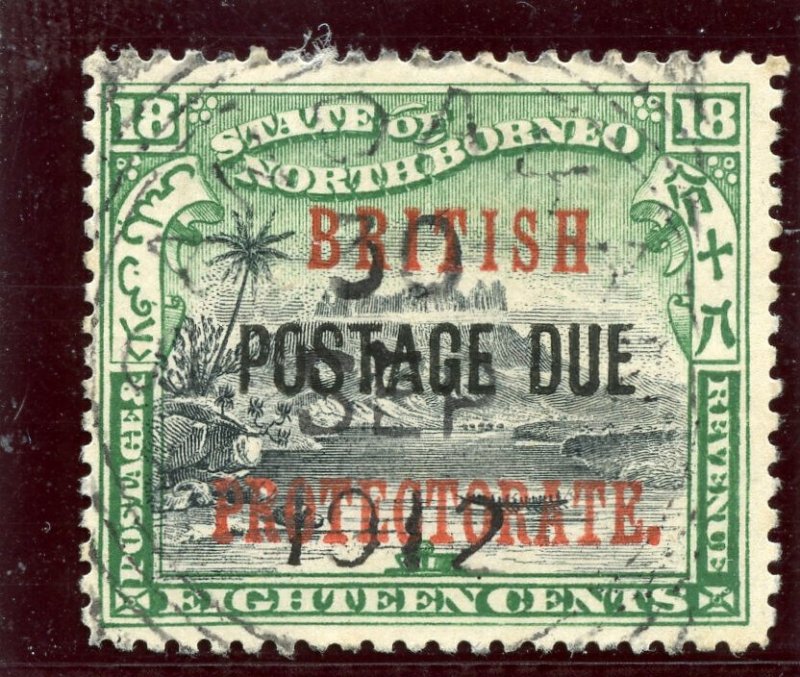 North Borneo 1910 Postage Due 18c black & green very fine used. SG D48. Sc J30. 