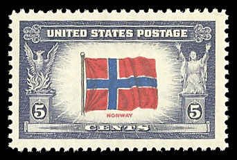 PCBstamps   US # 911 3c Norway, MNH, (5)