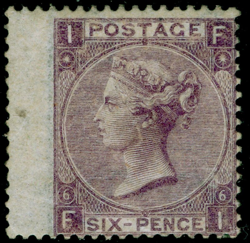 SG97, 6d lilac plate 6, NH MINT. Cat £3800+. FI