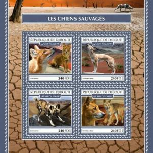 Djibouti - 2017 Wild Dogs on Stamps - 4 Stamp Sheet - DJB17616a