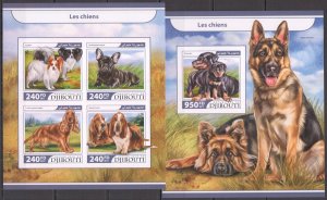 Dz0959 ! Imperf 2017 Djibouti Dogs Domestic Animals Fauna #1717-20+Bl794 Mnh