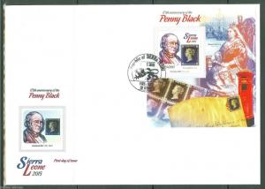 SIERRA LEONE 2015 PENNY BLACK 175th  ANNIVERSARY S/S W/ QUEEN VICTORIA FDC