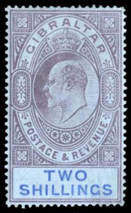 Gibraltar #60 Cat$67.50, 1910 2sh violet and blue, hinged