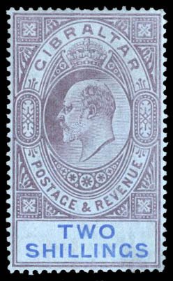 Gibraltar #60 Cat$67.50, 1910 2sh violet and blue, hinged