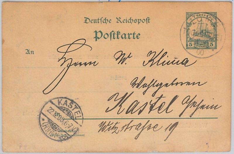 52073 -  Schutzgebiete:  TOGO  -  POSTAL STATIONERY CARD to GERMANY 1900