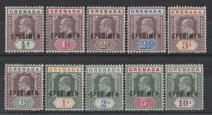 GRENADA 1902 KEVII Tablet set ½d to 10/- SPECIMEN wmk Crown CA MNH **