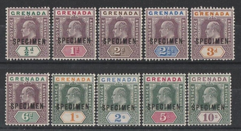 GRENADA 1902 KEVII Tablet set ½d to 10/- SPECIMEN wmk Crown CA MNH **