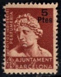 1937 Spain Revenue 5 Pesetas Barcelona City Council Indirect Perfumery Taxes