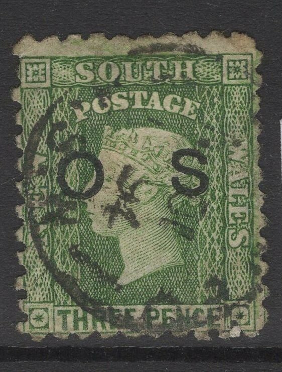 NEW SOUTH WALES SGO25 1882 3d BLUISH GREEN(5½mm) USED