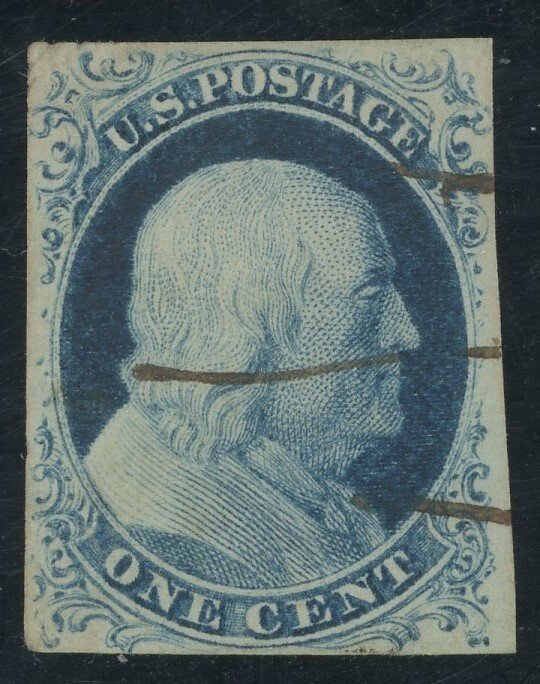 USA 9 - 1 cent Franklin imperf Type IV - VF Used with manuscript cancel