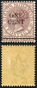 Straits Settlements SG92 1c on 12 brown purple M/M (brown gum) Cat 6 pounds