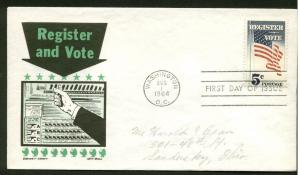 1249 REGISTER VOTE FDC WASHINGTON, DC CACHET CRAFT KEN BOLL CACHET