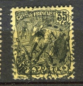 FRENCH COLONIES; GUYANE 1920s early Pictorial type used 35c. value + Postmark