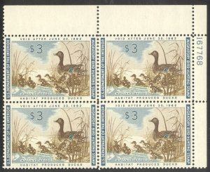 U.S. #RW28 Mint NH Plate Block - 1961 $3.00 Mallard