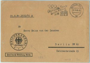 68288 - GERMANY - POSTAL HISTORY - COVER: 22.6.1936 Olympic postmark: BERLIN mc-