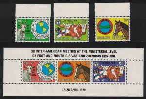 Neth. Antilles Goat Cattle Horse 3v+MS 1979 MNH SG#690-MS693