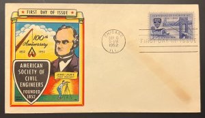 AMERICAN ENGINEERING CENTENNIAL SEP 6 1952 CHICAGO IL FIRST DAY COVER (FDC) BX4