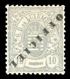 Luxembourg #O33a Cat$92.50, 1878-80 10c gray, overprint inverted, hinged, wit...