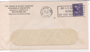 United States 1938 Wholesale Druggists Baltimore Cancel Stamps cover ref R18072