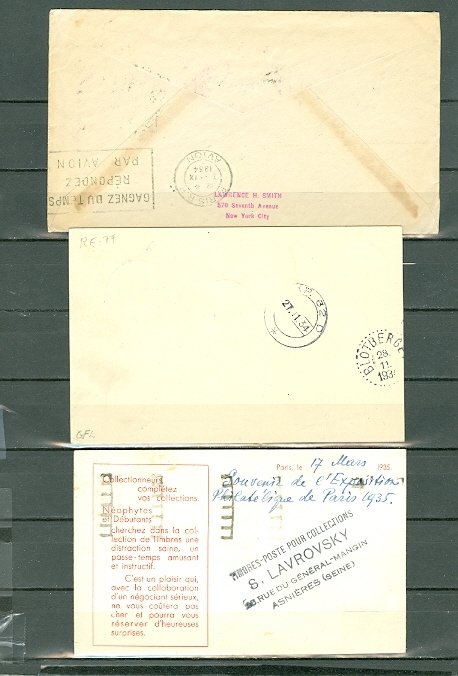 FRANCE 1934-35 #C5/C7 on (3) HISTORIC AIR COVERS/CARDS...