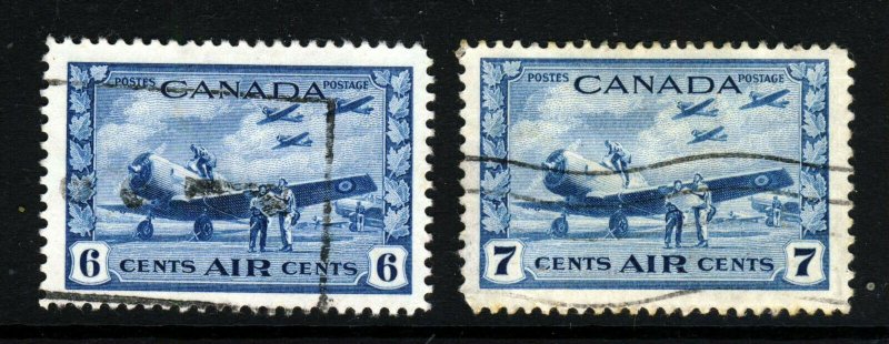 CANADA King George VI 1942-43 6c. & 7c. Blue Air Mail SG 399 & SG 400 VFU