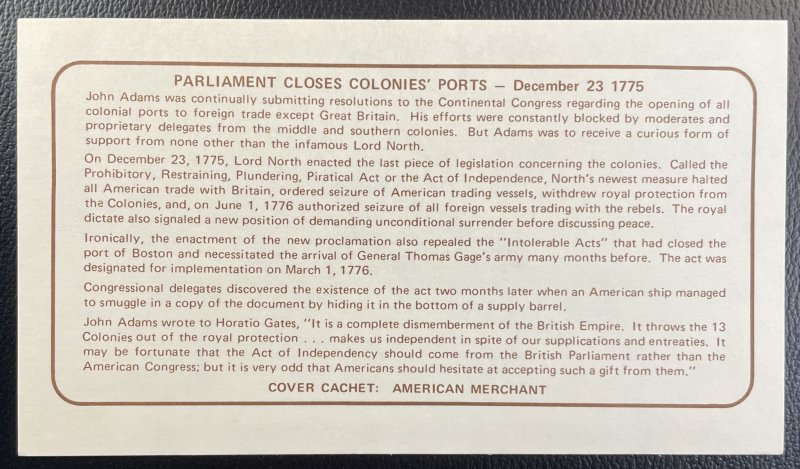 GB #MH61 Used on Cover Cachet - Bicentennial Parliament Closes Ports [CVR209]